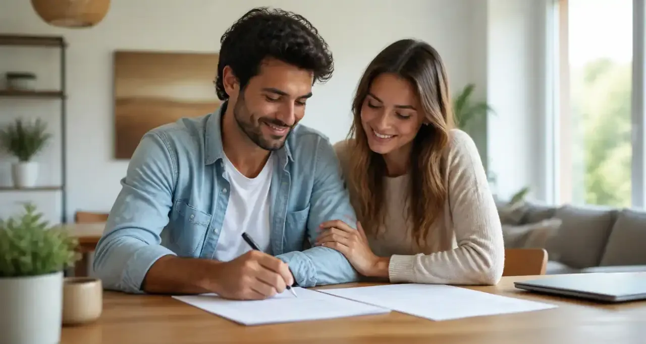 Un couple signe ses documents officiels de PACS