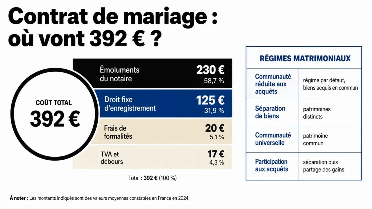 Prix contrat de mariage : répartition des frais chez le notaire et comparaison des régimes matrimoniaux