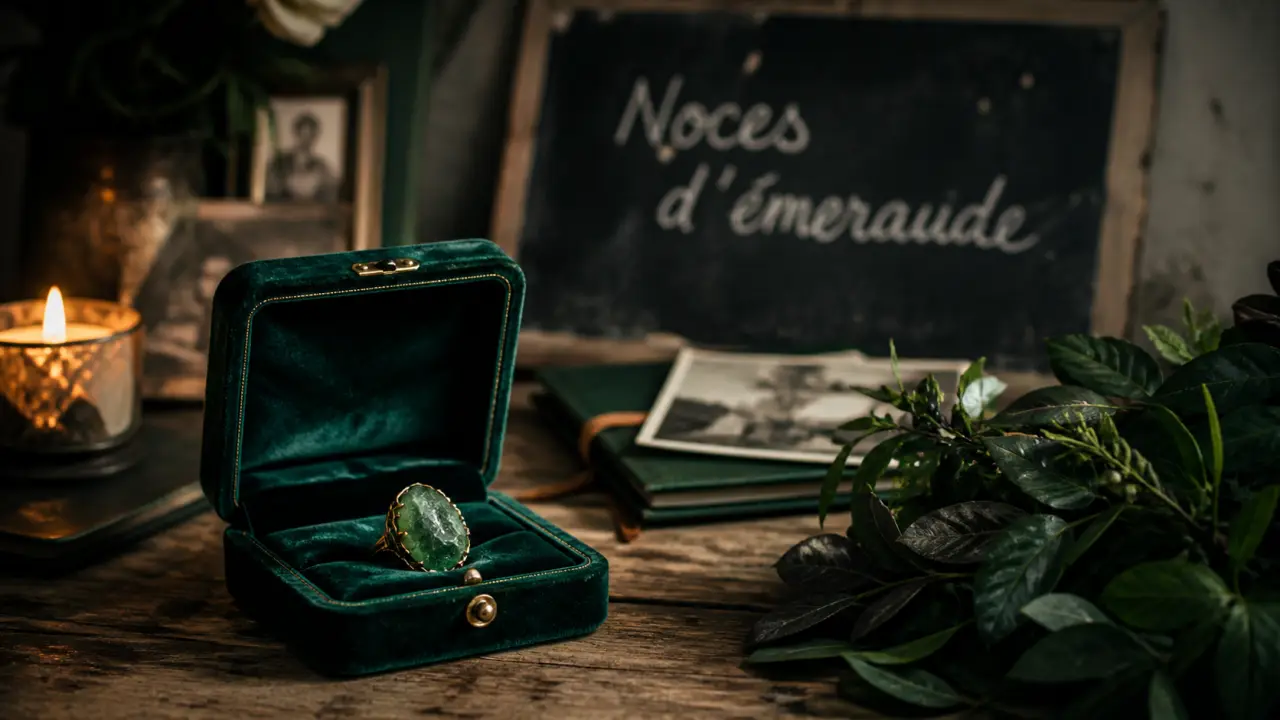 40 ans de mariage noce de émeraude, écrin vert et pierre brute