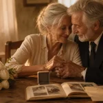 Couple célébrant 70 ans de mariage, noces de platine, photo et écrin