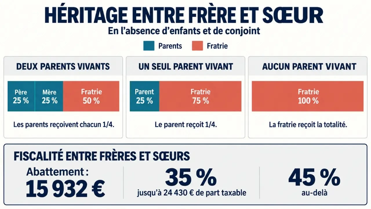 Partage héritage entre frère et sœur : parts selon les parents vivants et fiscalité successorale